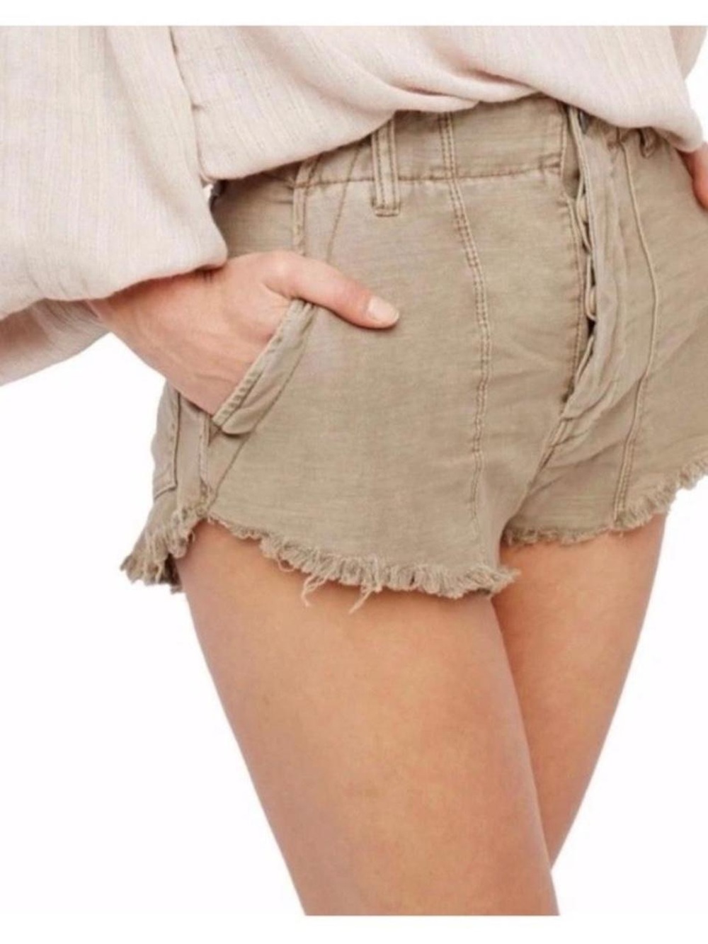Free People Standoff Cutoff Shark Shorts Khaki 6